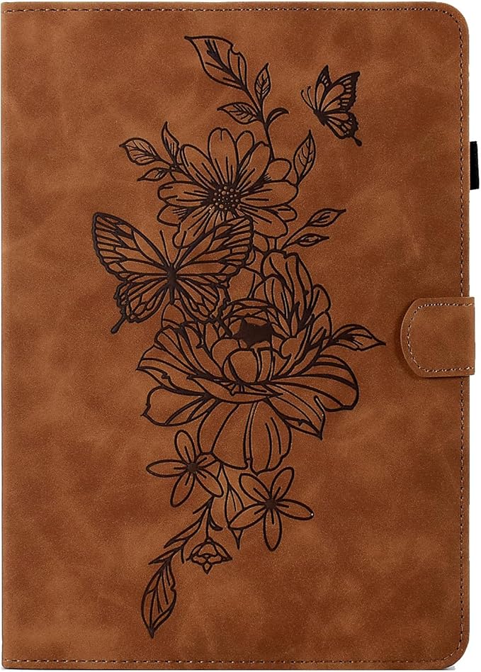 Case for Samsung Galaxy Tab A9+/A9 Plus 11 Inch 2024 2023 (SM-X210/X216/X218), PU Leather Cover Embossed Flower Multi-Angle Stand with Auto Wake/Sleep Case for Galaxy Tab 11 Inch, Brown