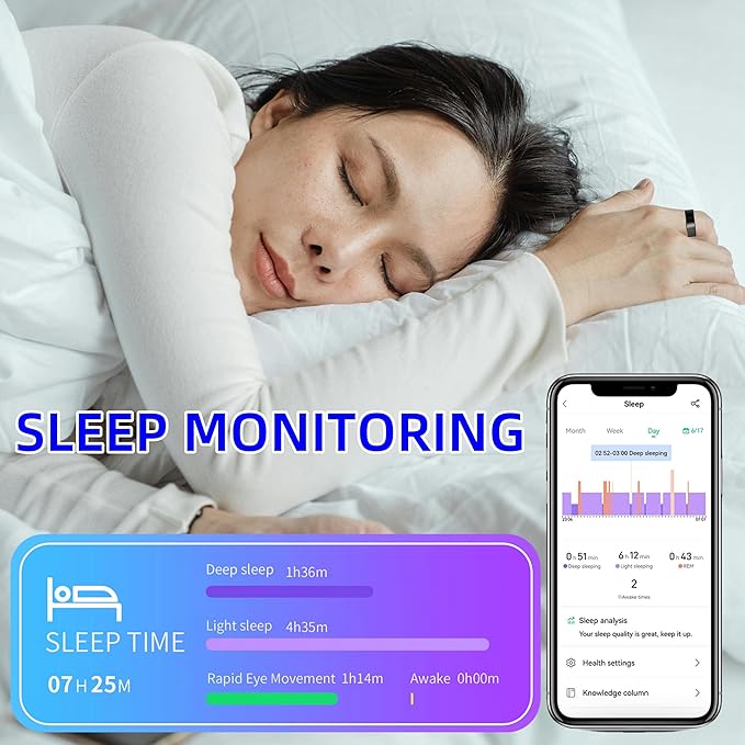 Smart Ring for Women Men, Health Fitness Tracker Rings, IP68 Waterproof, Long Lasting Batteries Sleep Ring with Charging Case and Protector, Remote Photography, No App Fees (Rose Gold, 10#)