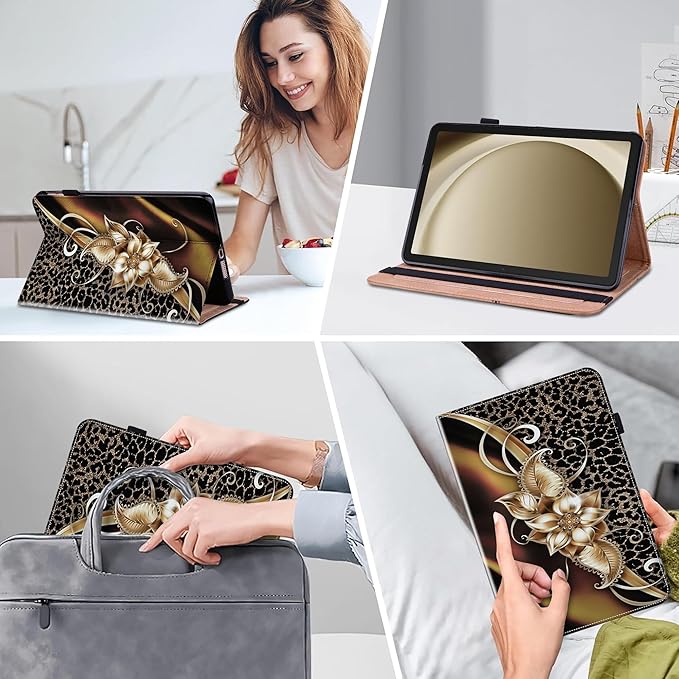 Case for Lenovo Yoga Tab Plus Tablet 12.7 Inch 2025, Multi-Angle Viewing Premium PU Leather Stand Case with Elastic Strap & Card Slots for Lenovo Yoga Tab Plus 12.7" Tablet-Metallic Flower