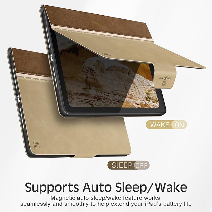 KingBlanc Case for iPad (A16) 11th Generation 11-inch 2025, iPad 10th Generation 10.9" 2022 with Pencil Holder, Vegan Leather Protective Stand Cover, Auto Sleep Wake, Multi-Angle Viewing/Typing, Beige