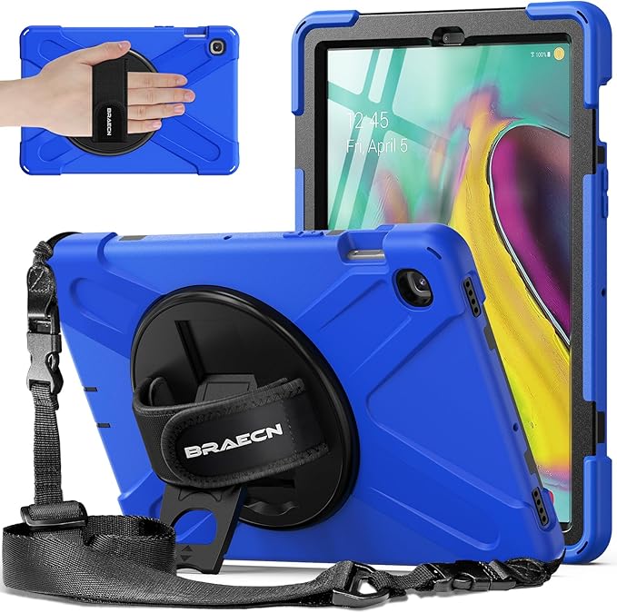 BRAECNstock for Samsung Galaxy Tab S5e Case 10.5 inch 2019 (SM-T720/T725/T727) Shockproof Samsung Tab S5e Tablet Kids Case with Screen Protector 360° Rotating Stand & Hand Strap Pen Holder - Blue
