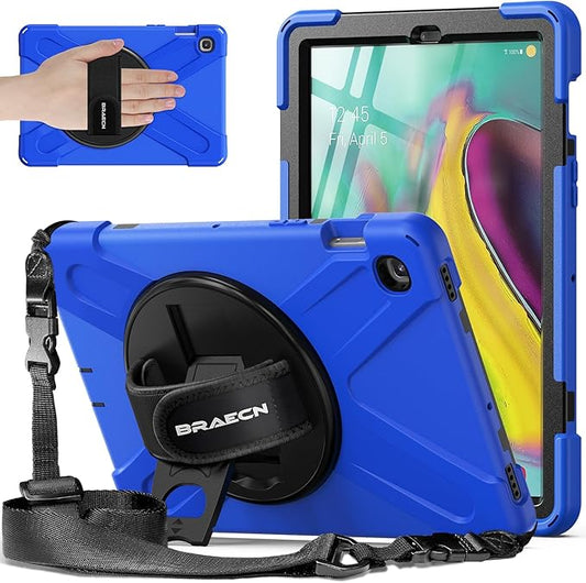 BRAECNstock for Samsung Galaxy Tab S5e Case 10.5 inch 2019 (SM-T720/T725/T727) Shockproof Samsung Tab S5e Tablet Kids Case with Screen Protector 360° Rotating Stand & Hand Strap Pen Holder - Blue