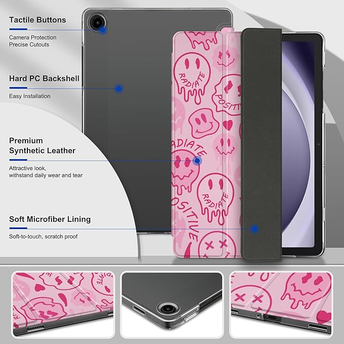 DONGKE Case for Samsung Galaxy Tab A9+/A9 Plus 11 inch 2024 2023 (SM-X210/X216/X218), Slim Stand Hard PC Translucent Back Shell Smart Cover, Auto Wake/Sleep - Melting Faces