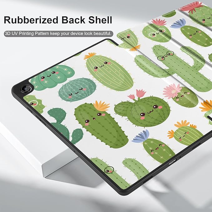 MEEgoodo Case for Samsung Galaxy Tab A9 Plus 11 inch Cover 2024 2023 with S Pen Holder, A9+ Smart Tablet Cases with Leather Trifold Stand+Soft TPU Back Shell+Smart Auto Wake/Sleep, Smiley Cactus