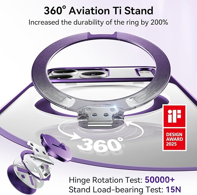 CASEKOO Purple for iPhone 17 Pro Max Case with 360 Spin Magnetic Stand [Fit for MagSafe][17FT Military Protection] Slim Polished for iPhone 17 Pro Max Case with Stand 6.9'', Purple