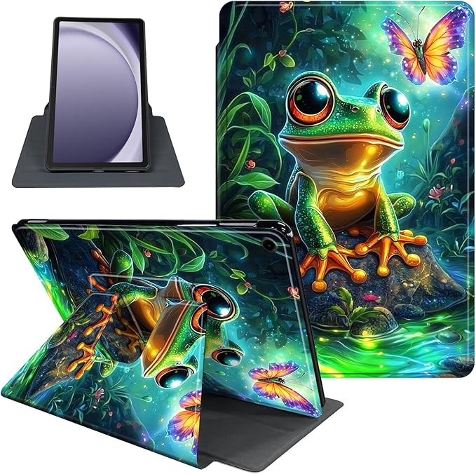 Case for Samsung Galaxy Tab A9+/A9 Plus 11 Inch 2023 Tablet Case, 360 Degree Rotating Folio Stand Smart Cover for Galaxy Tab A9+ Tablet SM-X210/X216/X218, Auto Sleep/Wake, Cute Cartoon Frog