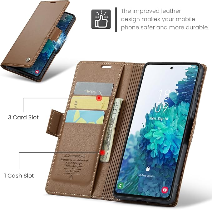 Case for Samsung Galaxy S20 FE Wallet Case, RFID Blocking PU Leather Flip Folio Cover Card Holder Kickstand Shockproof Phone Case Compatible with Samsung Galaxy S20 FE, Brown