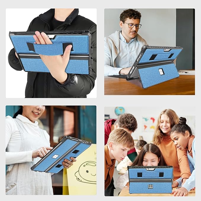 Case for 12.3" Microsoft Surface Pro 7+/7/6/5/4/Pro LTE Protective Rugged Cover Case, with Stylus Pen Holder and Hand Strap, Compatible with Type Cover Keyboard, Blue