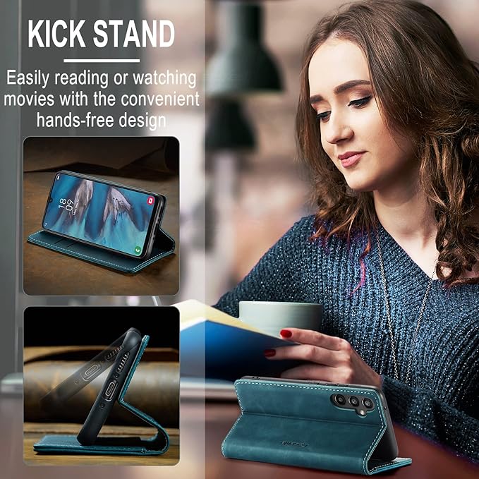 for Samsung Galaxy A34 5G Case, Flip Wallet Leather Case with Card Holder Magnetic Closure Shockproof Kickstand Protective Phone Cases Cover for Galaxy A34 6.6 Inch,Blue-Green