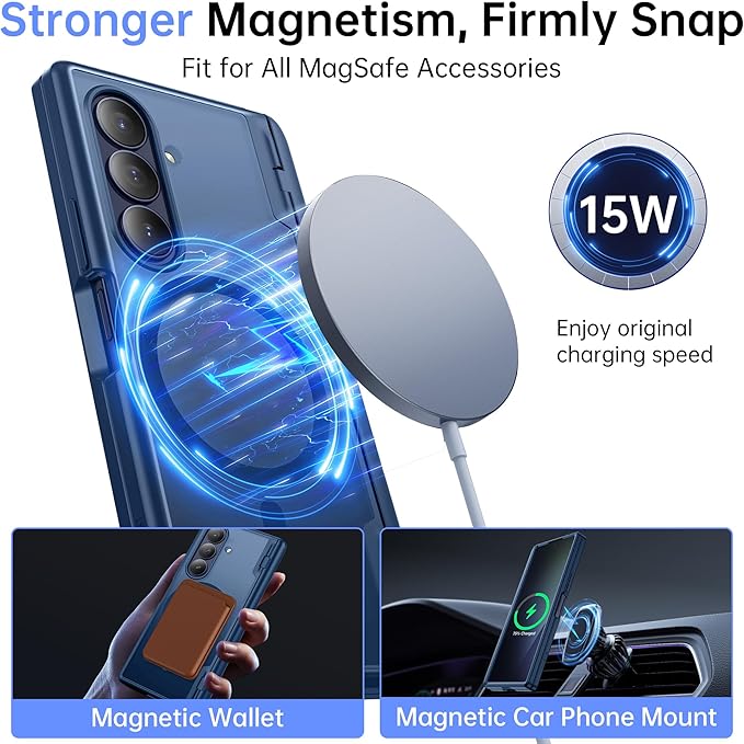 MOBOSI Magnetic for Z Fold 7 Case with Privacy Screen Protector, Compatible with Magsafe, Full-Body Slim Coverage Hinge Protection, Shockproof Phone Cover for Samsung Galaxy Z Fold7, Blue Shadow