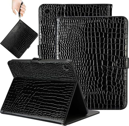 Elegant Case for Samsung Galaxy Tab A9 Plus 11 Inch 2023（Model: SM-X210/X216/X218）, Premium Leather Crocodile Cover | Stand | Card Pockets| Wrist Strap| S Pen Holde for Women Girls(Black)