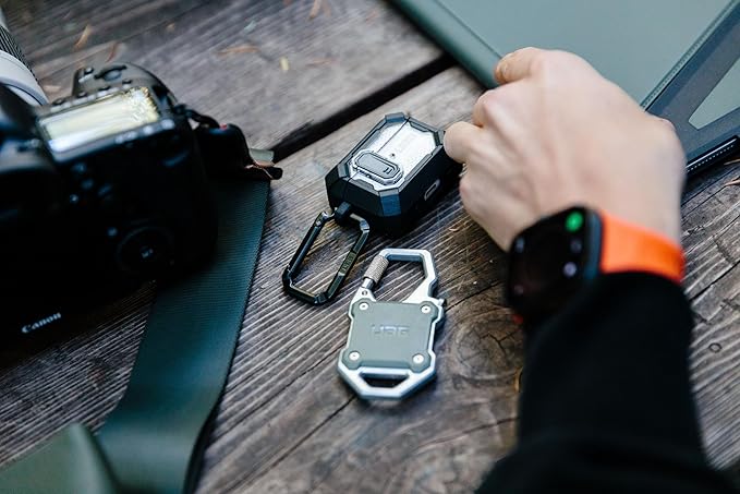 URBAN ARMOR GEAR UAG Designed for AirTag Case with Built-in Bottle Opener Monarch - Hard Shell Lock Case AirTag Holder with Durable Locking Carabiner for Keys, Luggage & Bags, Olive Drab/Silver