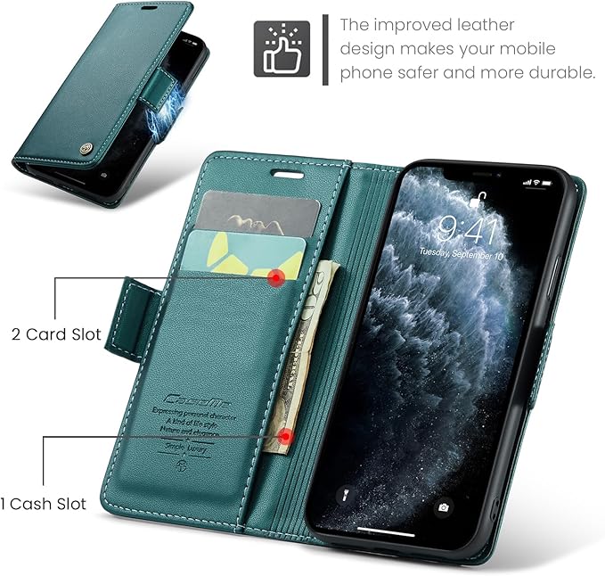for iPhone 11 Pro Case, Premium PU Leather Wallet Case Flip Cover with [RFID Blocking][Card Holder][Stand Function] Shockproof Protective for iPhone 11 Pro 5.8", Blue-Green