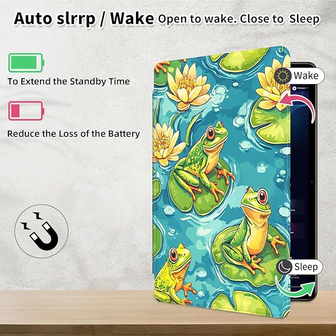 Case for 12.4 inch Galaxy Tab S10 Plus Case (2024), Galaxy Tab S9 Plus Case (2023), 360 Degree Rotating Folio Stand Smart PU Leather Cover, Auto Sleep/Wake, Colorful Frogs