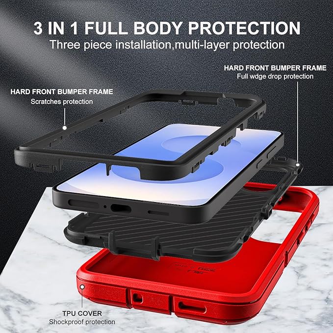 for Samsung Galaxy S25 Case, ONLY, [NOT FIT Galaxy S25 Edge/S25 Plus/S25 Ultra], Compatible with Magsafe, with 2Pcs Tempered Glass Screen Protector & Camera Lens Protector (New-Red/Black)