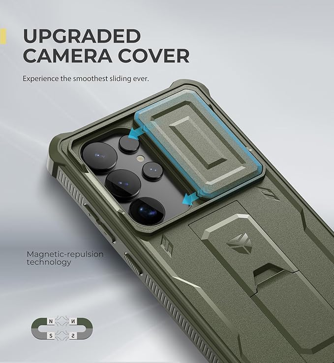 Dexnor for Samsung Galaxy S25 Ultra Case with Built-in Slide Camera Cover & Screen Protector & Kickstand, Heavy-Duty Shockproof Rugged Case Full-Body Bumper Cover for Galaxy S25 Ultra(2025),Army Green
