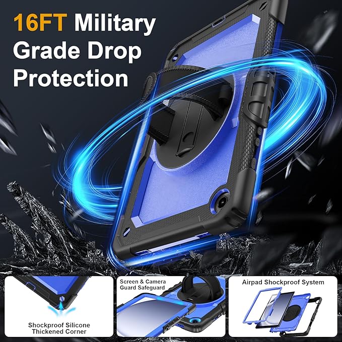 Case for Samsung Galaxy Tab A9+/A9 Plus 11 Inch 2023(SM-X210/X216/X218), Ubearkk Full-Body Drop Protection Case with Screen Protector, 360° Rotating Stand and Hand/Shoulder Strap, Dark Blue