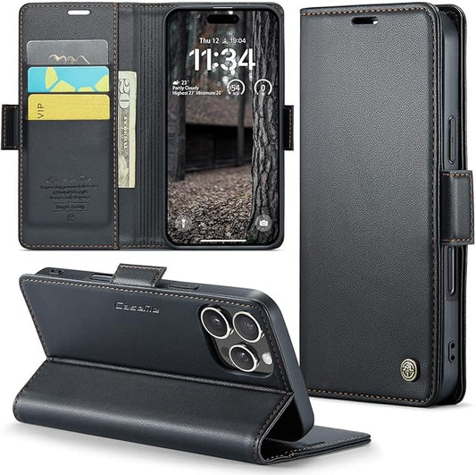 for iPhone 16 Pro Max Case, Premium PU Leather Wallet Case Flip Cover with [RFID Blocking][Card Holder][Stand Function] Shockproof Protective for iPhone 16 Pro Max 6.9", Black