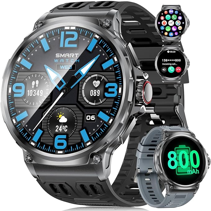 SUNKTA Military Smart Watch for Men,1.85" HD/800mAh Battery Smart Watches for Android iOS (Bluetooth Call Answer/Calls) Fitness Tracker with Heart Rate/Sleep Tracking/Blood Oxygen