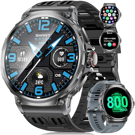 SUNKTA Military Smart Watch for Men,1.85" HD/800mAh Battery Smart Watches for Android iOS (Bluetooth Call Answer/Calls) Fitness Tracker with Heart Rate/Sleep Tracking/Blood Oxygen