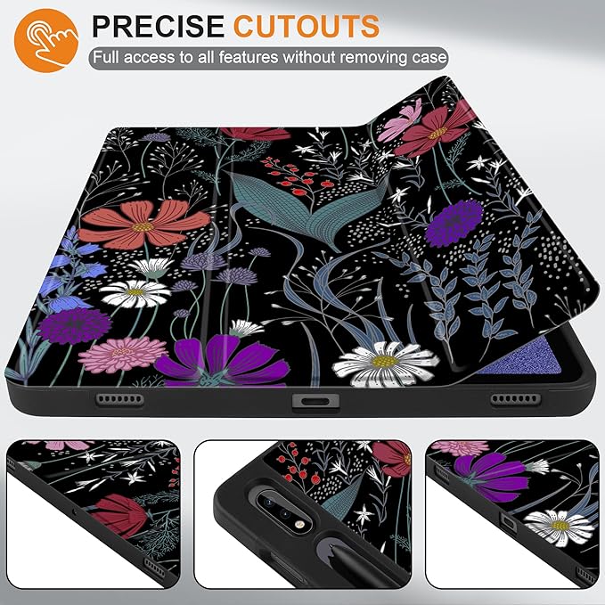 Case for Samsung Galaxy Tab S8 2022 & S7 2020, Shockproof Tablet Case for Samsung Tab S8/S7 11 inch with Auto Sleep/Wake & Trifold Stand & Soft TPU Back Cover, Wild Flowers
