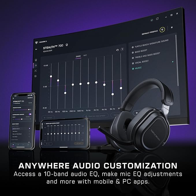 Turtle Beach Stealth 700 Gen 3 Wireless Multiplatform Amplified Gaming Headset for Xbox Series X|S, Xbox One, PC, PS5, Mobile – 60mm Drivers, AI Noise-Cancelling Mic, Bluetooth, 80-Hr Battery – Black