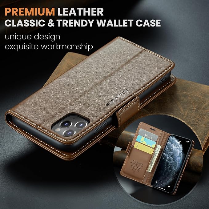 for iPhone 11 Pro Max Case, Premium PU Leather Wallet Case Flip Cover with [RFID Blocking][Card Holder][Stand Function] Shockproof Protective for iPhone 11 Pro Max, Brown