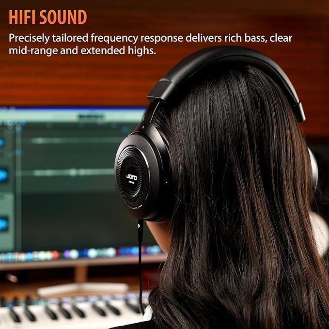 JOYO Studio Monitor Headphones Wired Professional Semi-Open Headphone for Guitar Piano Podcast Recording,Mixing,Live Streaming 3 Meter Cable (JMH-03)