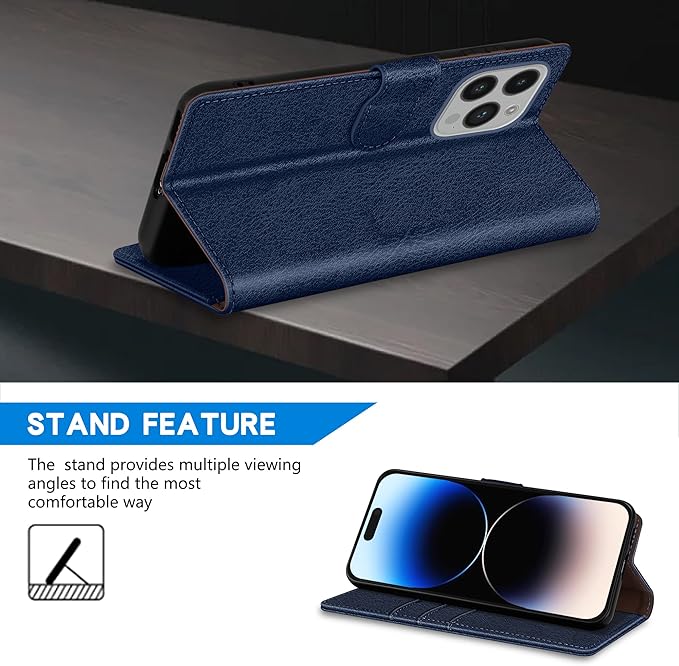 ZZXX for iPhone 14 Pro Wallet Case with [RFID Blocking] Card Slot Kickstand Magnetic Closure Leather Flip Fold Protective Phone Case for iPhone 14 Pro Case Wallet(Blue-6.1 inch)