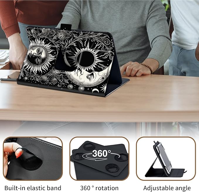 Case for Lenovo Tab P11 Pro Gen 2 11.2" 2022,Mxfdegf 360 Degree Rotating Stand and Magnetic Closure Case for 11.2 inch Lenovo Tab P11 Pro 2nd Generation,Soon Moon Stars Black