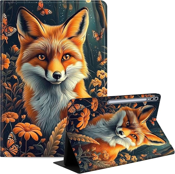 Case for Samsung Galaxy Tab S10 Ultra/Galaxy Tab S9/S8 Ultra 14.6-Inch, Slim PU Leather Stand Cover with Auto Wake/Sleep, Multi-Angle Viewing & Shockproof, Fox Flowers