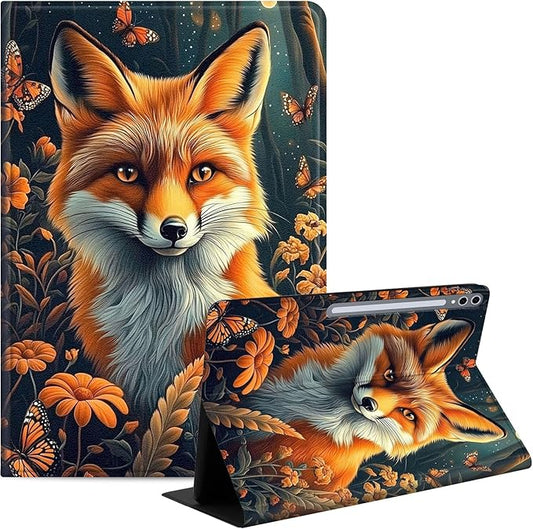 Case for Samsung Galaxy Tab S10 Plus/ S9 FE Plus/ S9 Plus 5G Tablet 12.4'', Slim PU Leather Stand Cover with Auto Wake/Sleep, Multi-Angle Viewing & Shockproof, Fox Flowers