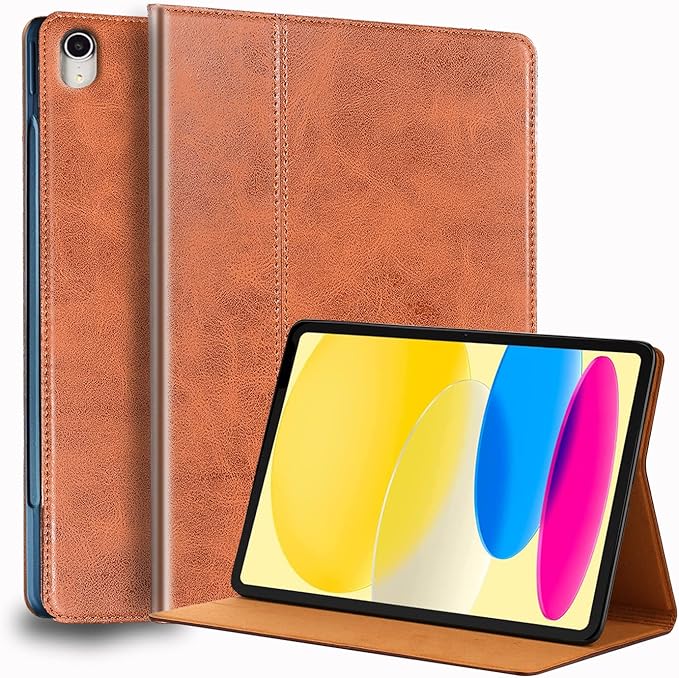 for Ipad (A16) 11th Gen 11 inch 2025 and Ipad 10th Gen 10.9 inch Case 2022 Genuine Leather Cover Protective Shell,Auto Wake/Sleep.Brown