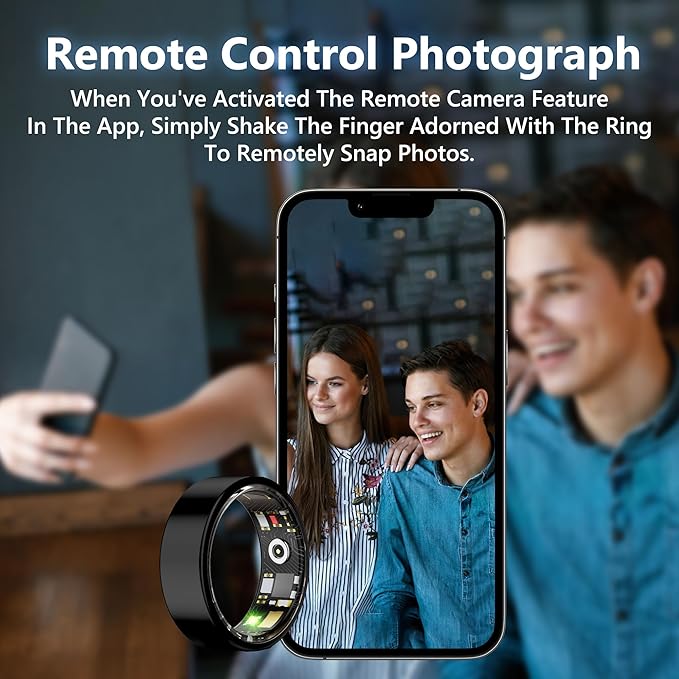 Smart Health Ring for Women Men Fitness Tracker with Heart Rate, Blood Oxygen, Blood Pressure, Sleep Monitoring, Step Counting, IP68 Waterproof for iPhone and Android, No APP Fee, Black 8#