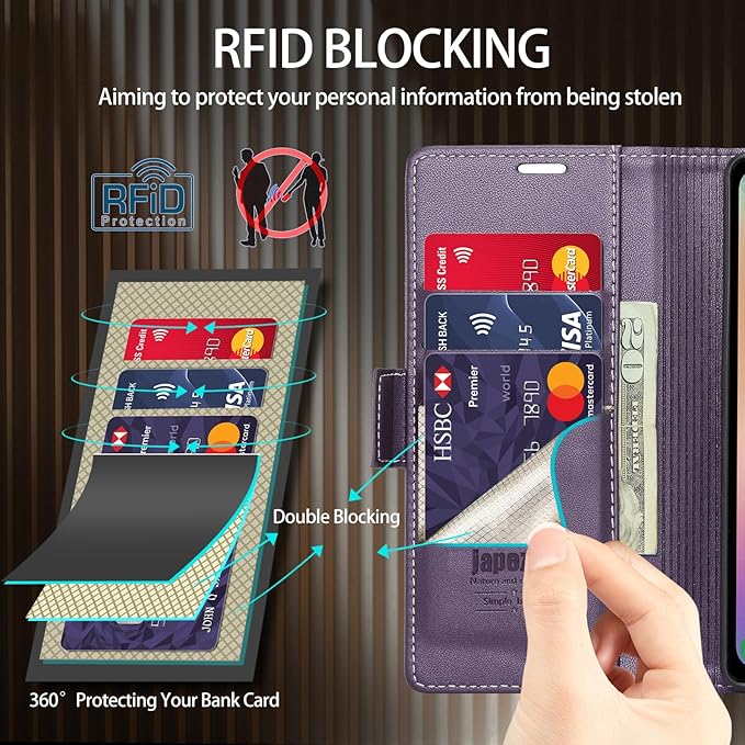 japezo iPhone 15 Pro Max 5G Wallet Case with [RFID Blocking],Card Holder Kickstand Magnetic,Leather Flip Case Wallet for iPhone 15 Pro Max 5G 6.7 Inch(Fashion Purple)