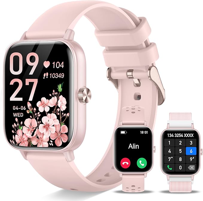Smart Watch for Women Men (Answer/Make Calls) 1.83" HD Smartwatch Compatible Android iOS Phones with Fitness Running Step Counter/Heart Rate/Sleep, 120+ Sports Modes IP68 Waterproof, Pink/3 Bands