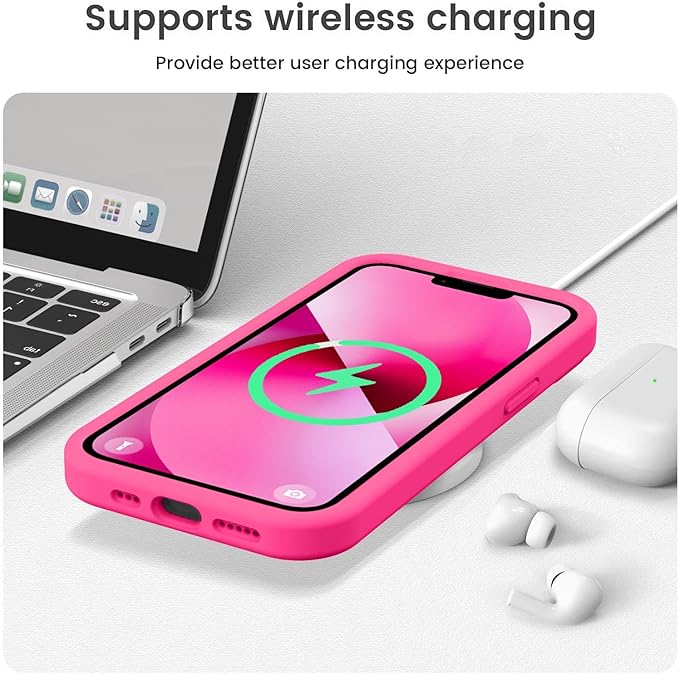 Vooii Compatible with iPhone 13 Case, Liquid Silicone Upgrade [Camera Protection] [Soft Anti-Scratch Microfiber Lining] Shockproof Phone Case for iPhone 13 6.1 inch - Hot Pink