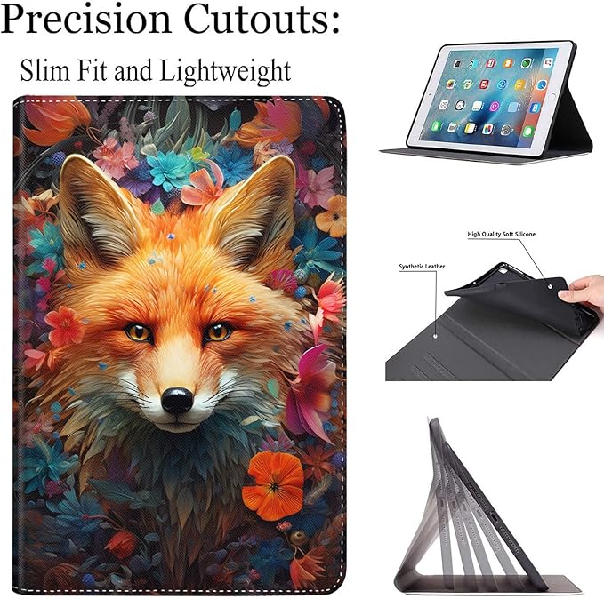 Case for Galaxy Tab A9 Plus ， Auto Sleep/Wake Multi-Angle Viewing Slim Folio Stand Cover for Samsung Galaxy Tab A9+/A9 Plus 11 Inch 2023 (SM-X210/X216/X218), Fox with Flowers