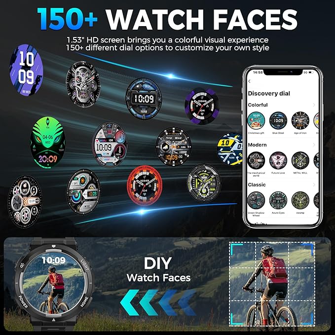 Military Smart Watch for Men(Answer/Make Call), Rugged Smartwatch with LED Flashlight/3ATM Waterproof/400mAh Battery/100+ Sports Modes/Heart Rate/Sleep Monitor, Fitness Tracker for iOS Android