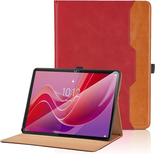 Case for Lenovo Tab M11 (TB-330FU/TB-331FC)/Tab K11 LTE 11 Inch 2024 - PU Leather Business Folio Case with Hand Strap and Pocket, Auto Wake/Sleep Smart Tablet Cover, Red