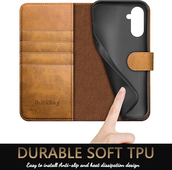 Compatible with Samsung Galaxy S25 Genuine Leather Wallet case【RFID Blocking】【4 Credit Card Holder】【Real Leather】 Flip Folio Book Phone case Cover Women Men for Samsung S25 case Khaki