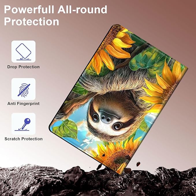 Case for Samsung Galaxy Tab S10 Plus/ S9 FE Plus/ S9 Plus 5G Tablet 12.4'', Slim PU Leather Stand Cover with Auto Wake/Sleep, Multi-Angle Viewing & Shockproof, Cute Sloth