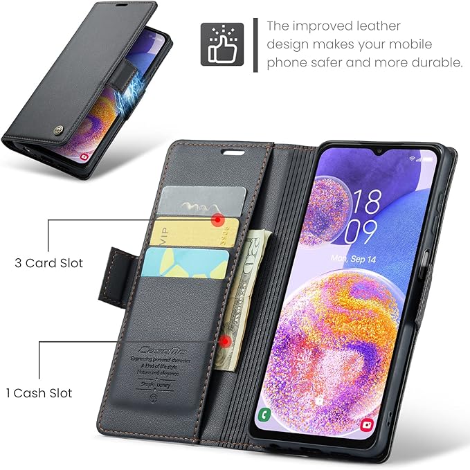 for Samsung Galaxy A23 4G/5G Case, Premium PU Leather Wallet Case Flip Cover with [RFID Blocking][Card Holder][Stand Function] Shockproof Protective for Samsung Galaxy A23, Black