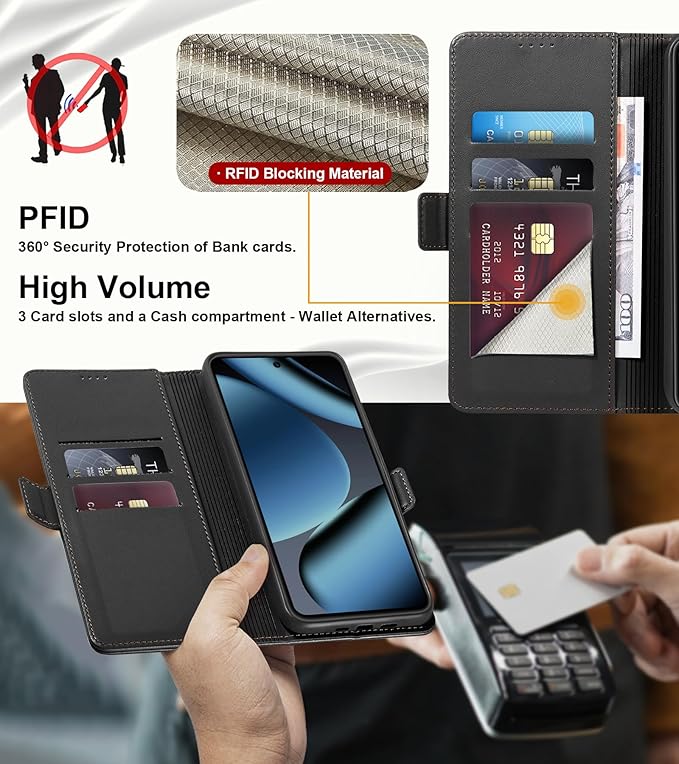 Wallet Flip Case for Google Pixel 10/10 Pro 5G - [RFID Blocking] Luxury PU Leather Card Holder Magnetic Phone Cover with Kickstand,Shockproof Protective Case,Black