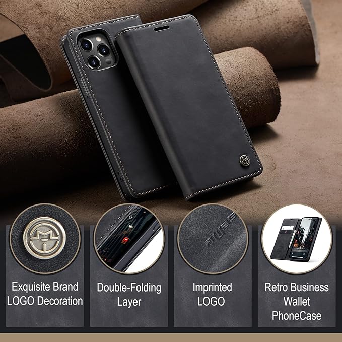 for iPhone 14 Pro Max Case, Flip Wallet Leather Case with Card Holder Magnetic Closure Shockproof Kickstand Protective Phone Cases Cover for iPhone 14 Pro Max, Black