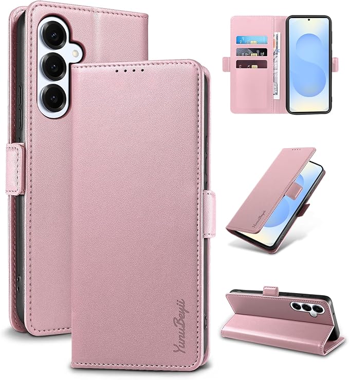 Wallet Flip Case for Samsung Galaxy S25 Plus/S25+ 5G - [RFID Blocking] Luxury PU Leather Card Holder Magnetic Phone Cover with Kickstand,Shockproof Protective Case,Pink
