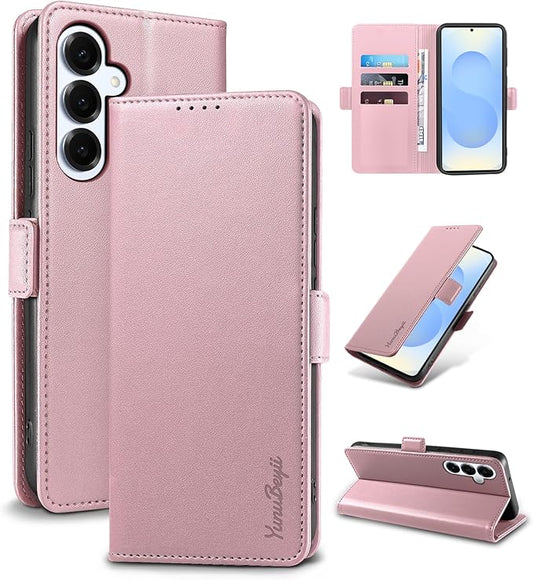 Wallet Flip Case for Samsung Galaxy S25 Plus/S25+ 5G - [RFID Blocking] Luxury PU Leather Card Holder Magnetic Phone Cover with Kickstand,Shockproof Protective Case,Pink