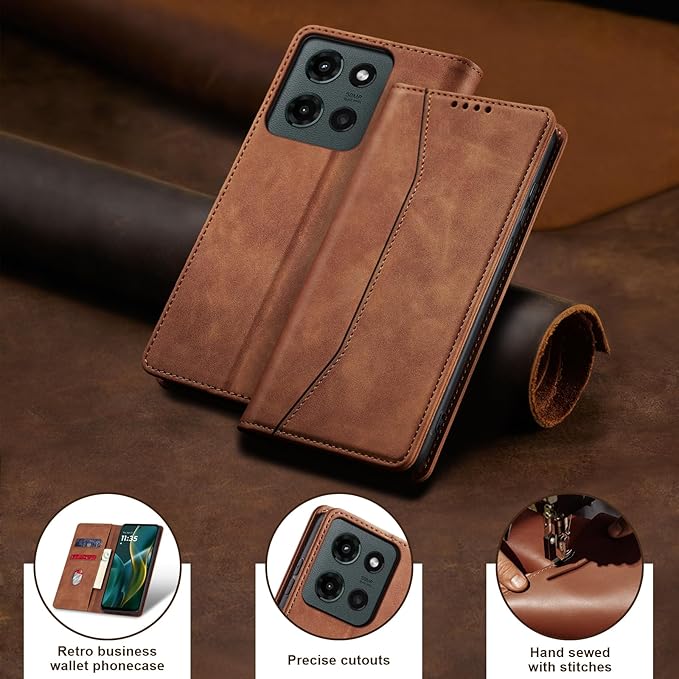 Jasonyu Flip Wallet Case for Moto G 5G (2025),Leather Magnetic Folio Cover with Card Holder,Kickstand - TPU Shockproof Durable Protective Phone Case,Brown