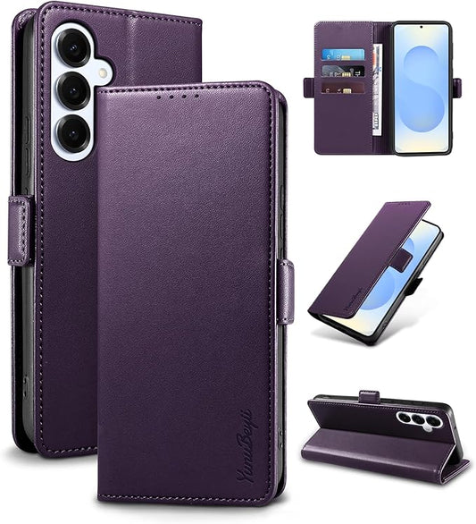 Wallet Flip Case for Samsung Galaxy S25 Plus/S25+ 5G - [RFID Blocking] Luxury PU Leather Card Holder Magnetic Phone Cover with Kickstand,Shockproof Protective Case,Purple