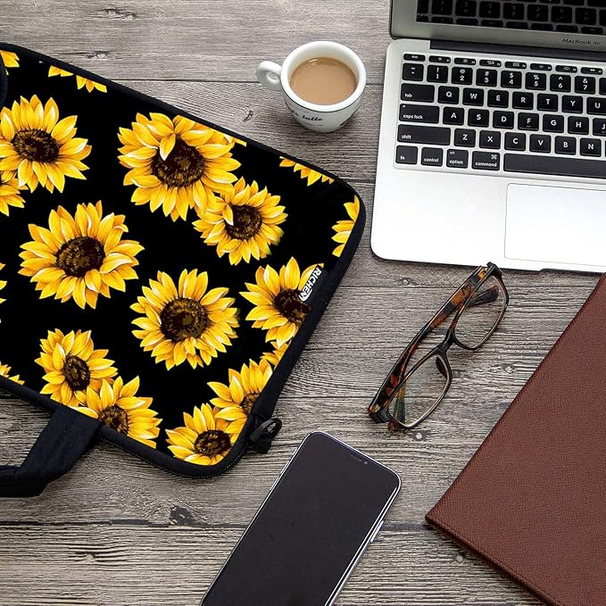 RICHEN 10 inch Messenger Bag Carrying Case with Handle Accessory Pocket Fits 7 to 10-Inch Laptops/Notebook/Kids Tablet (7-10.2 inch, Sunflowers)